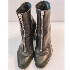 Celine Paris Black Front Zipper Heeled Booties